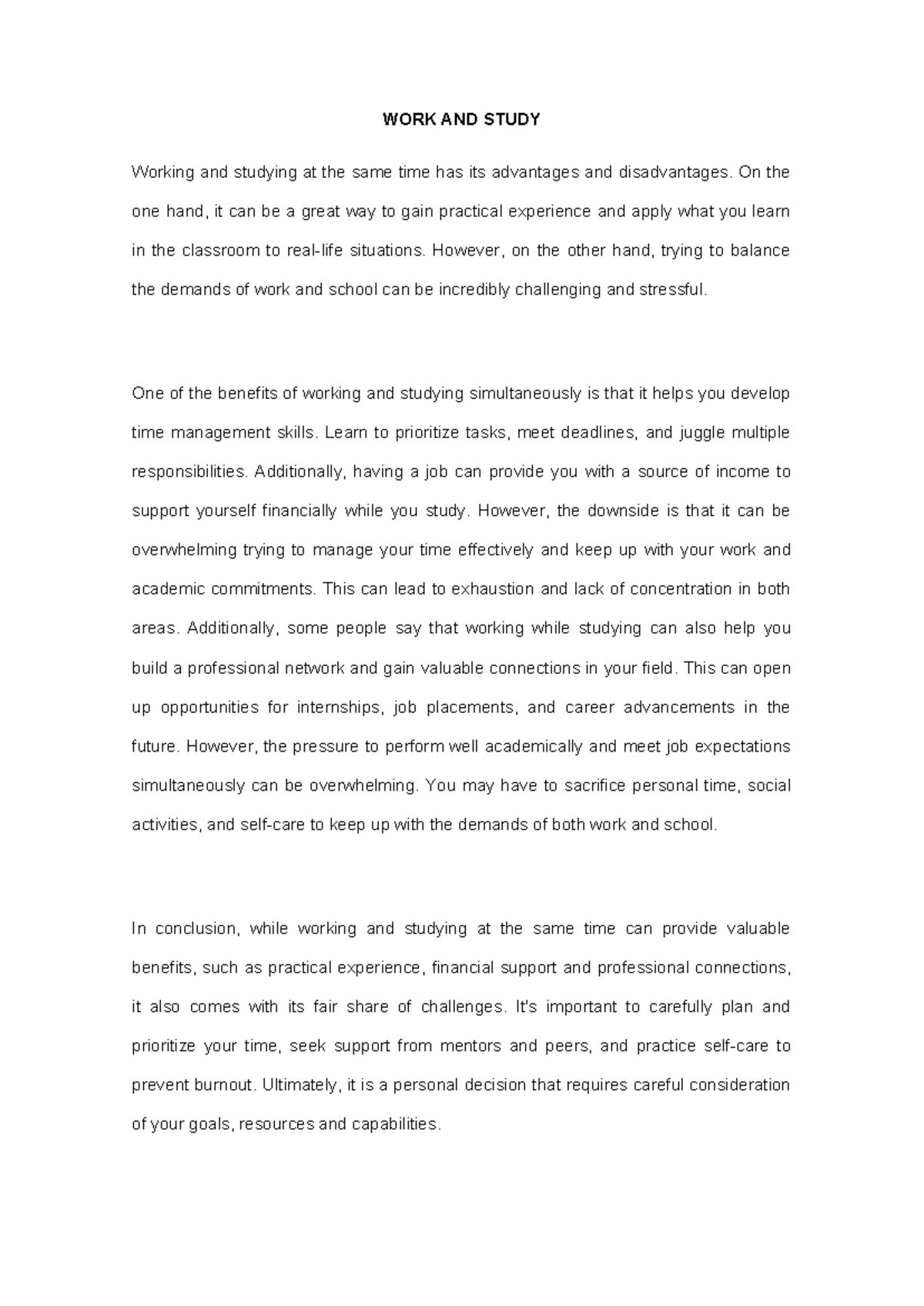 WORK AND Study 2 - APUNTES - WORK AND STUDY Working and studying at the ...