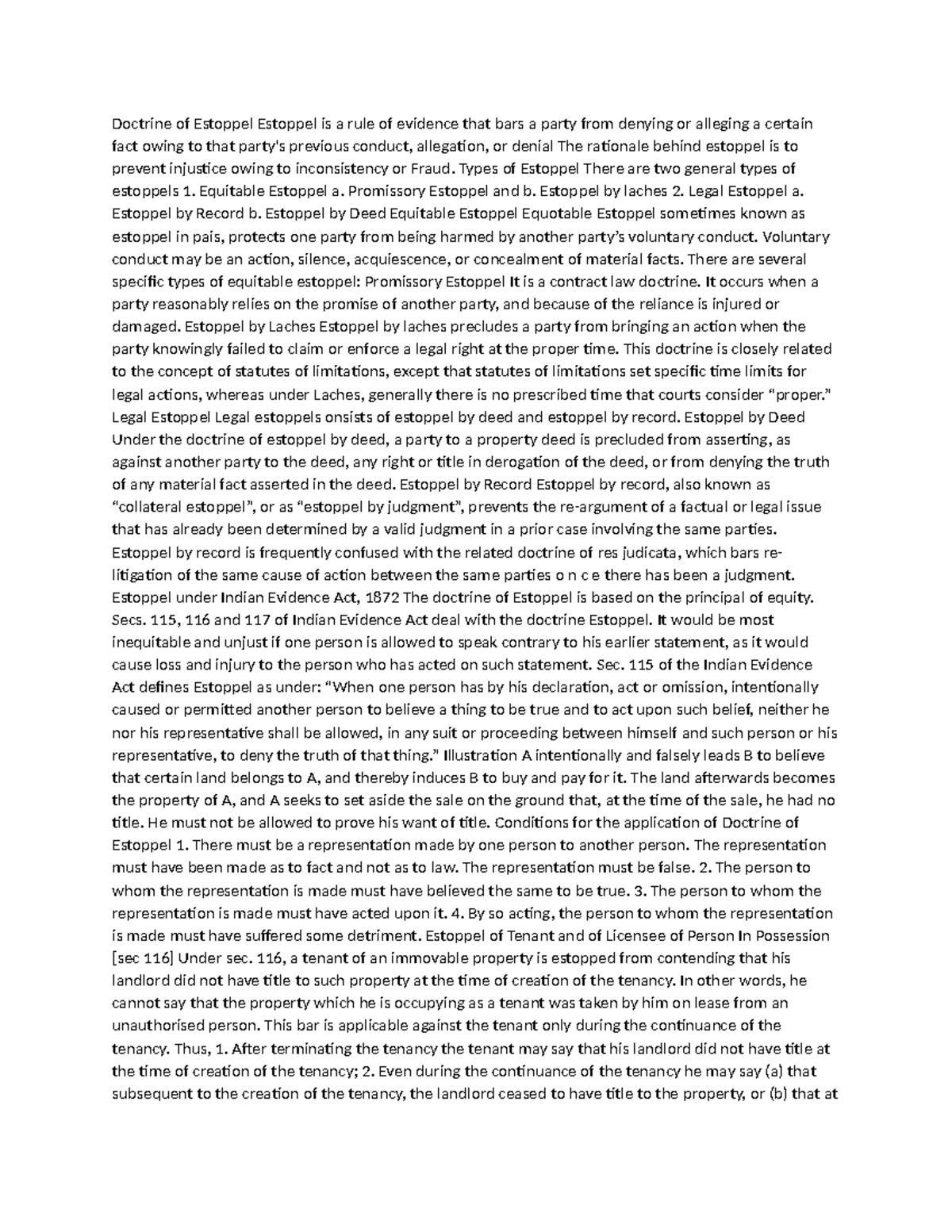 U4.1 Estoppel - Doctrine of Estoppel Estoppel is a rule of evidence ...