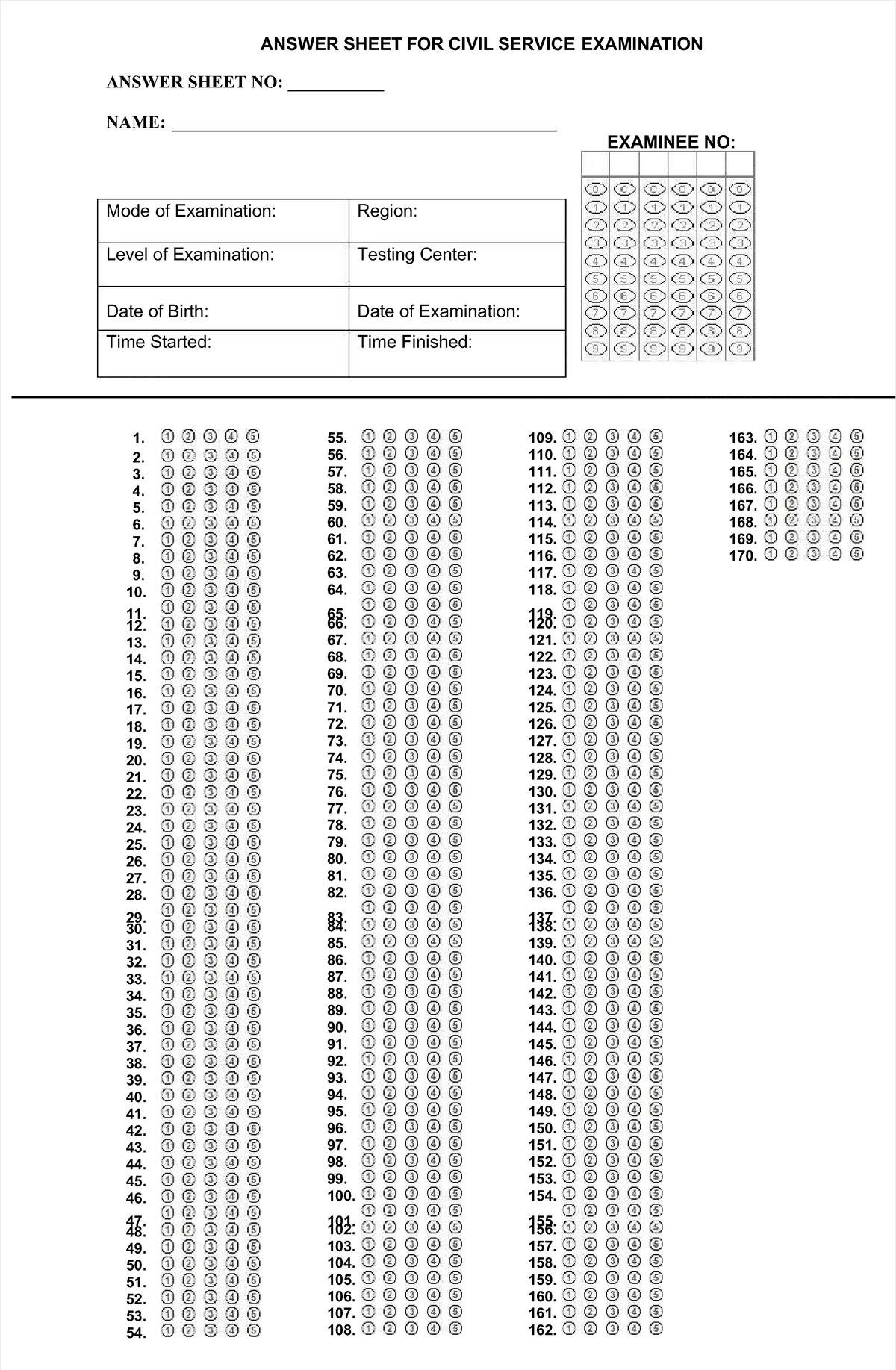 Wiac - we need this - ANSWER SHEET FOR CIVIL SERVICEANSWER SHEET FOR ...