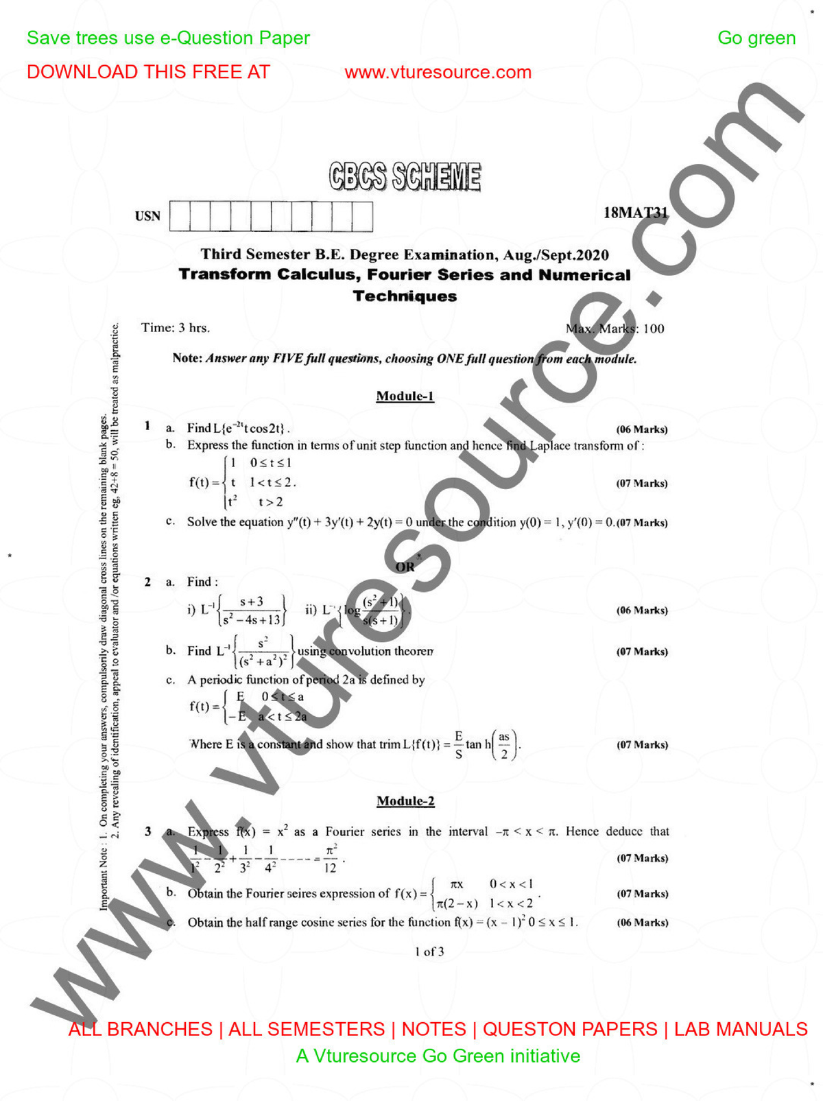 Sep-2020 - Sample Question Paper - Engineering Mathematics - Studocu