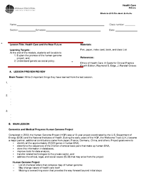 SAS 8 Bioethics - Ethics (Bioethics) Module #8 Student Activity Sheet ...