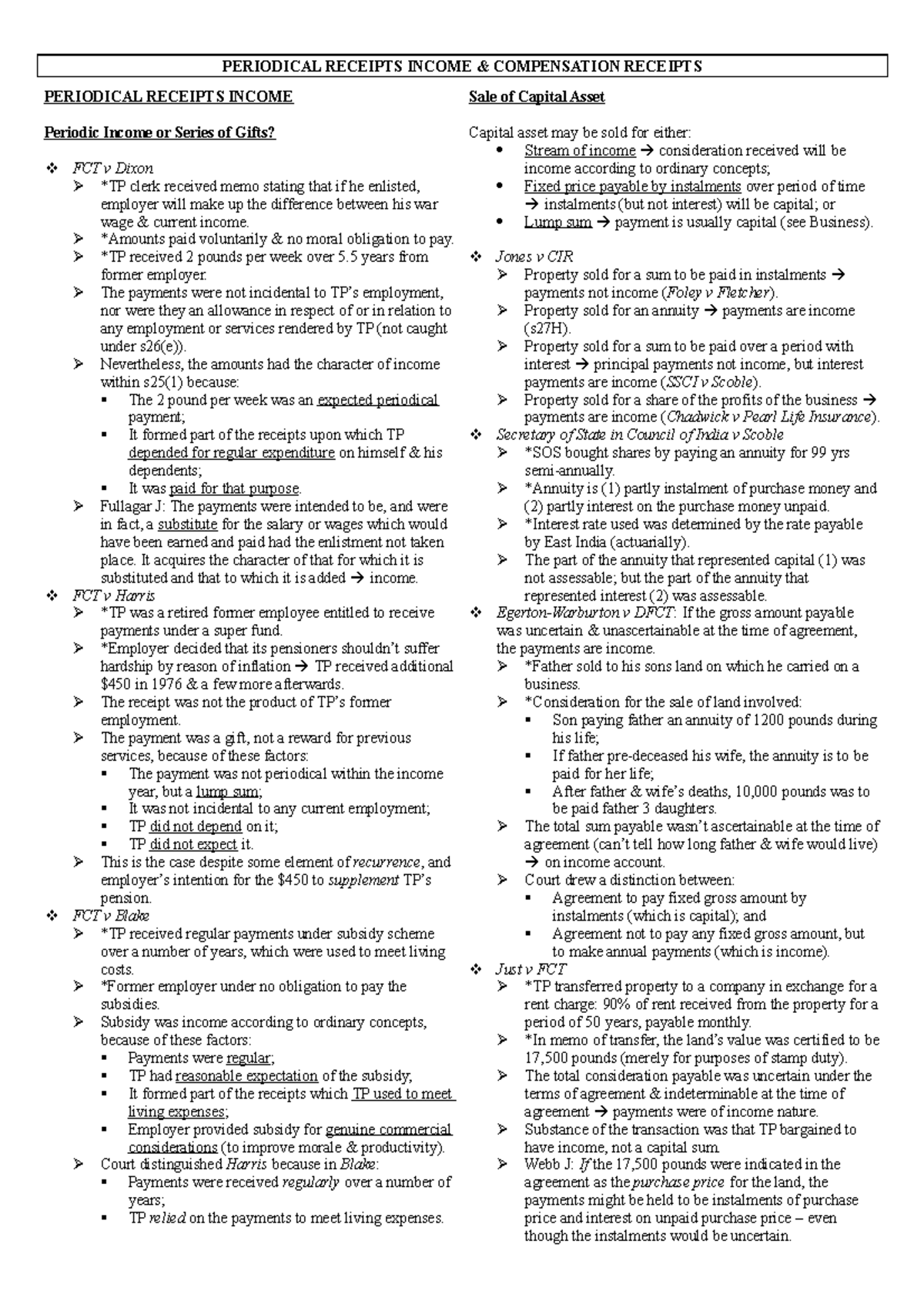 Tax 4 - Law Notes - Periodical Receipts Income Periodic Income Or 