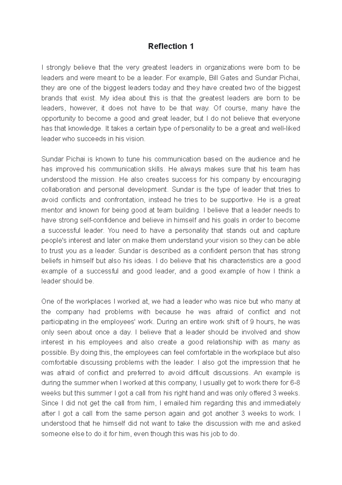Leadership - Reflection 1-3 - LDS200 - Studocu