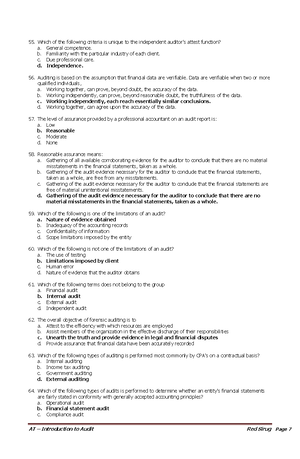 Audtheo part 1 - auditing theory practice questions part 1 - AUDITING ...