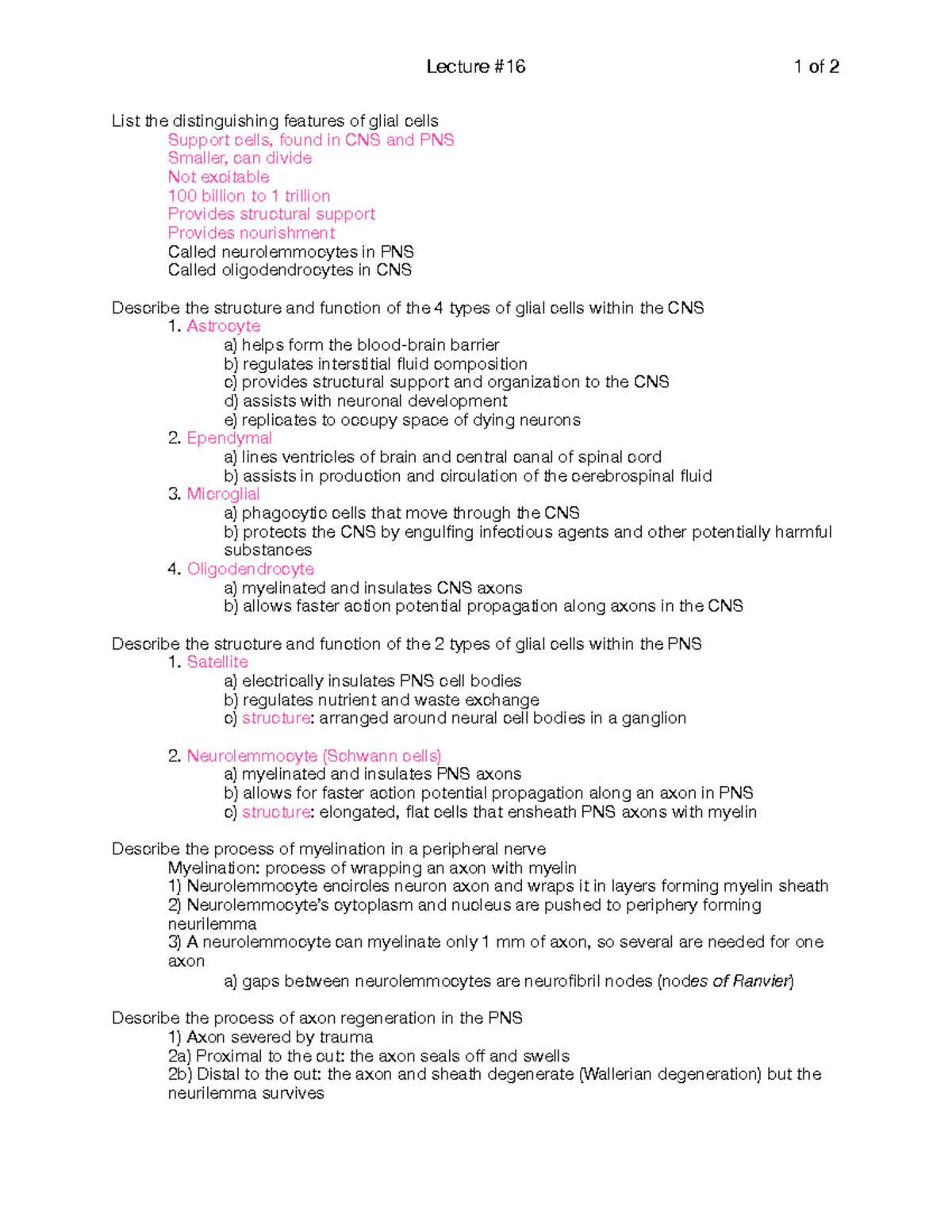 Lecture #16 & #17 LO Nervous System - Lecture #16 of 1 2 List the ...