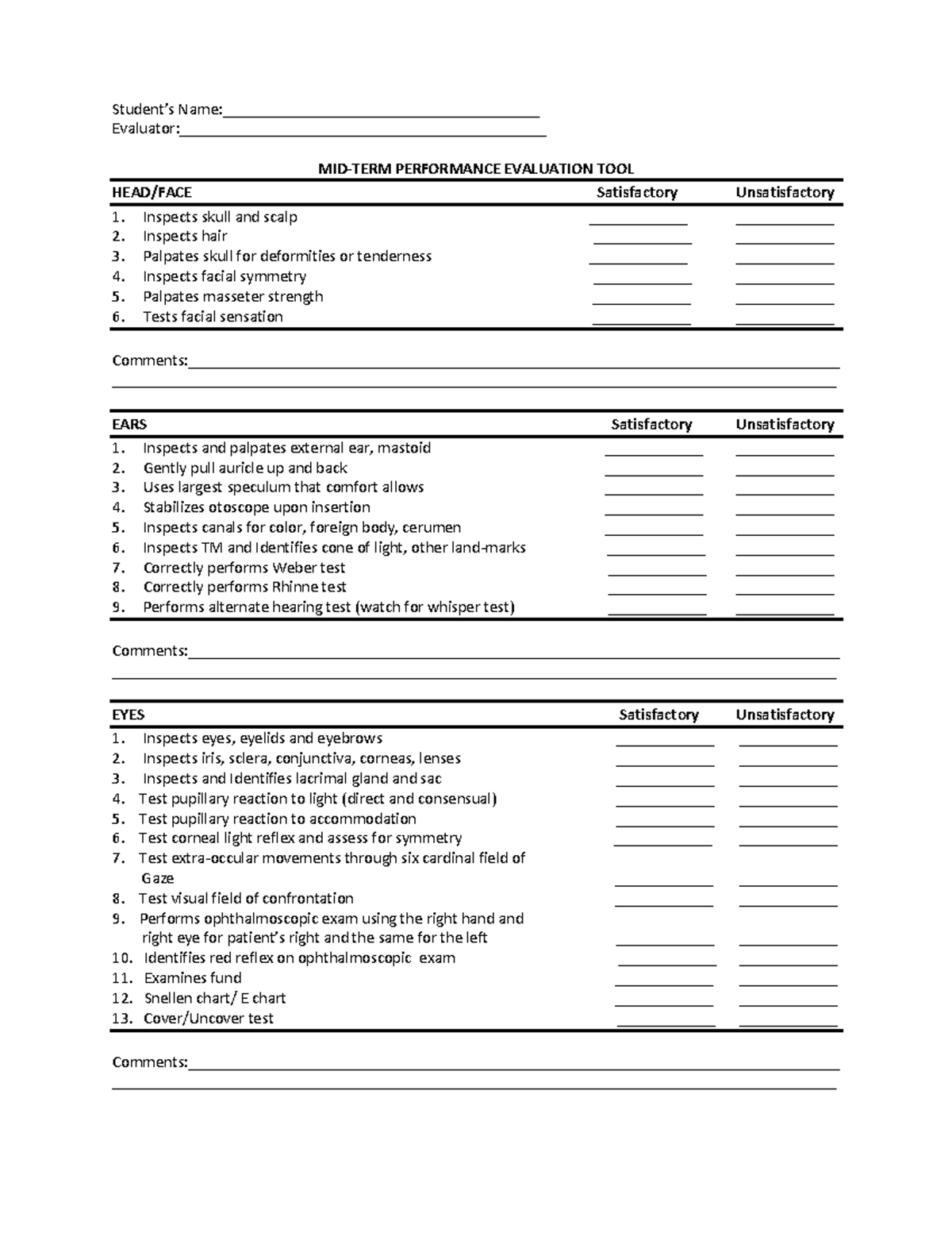 FORM- Midterm Check-off Evalution TOOL - Student’s Name