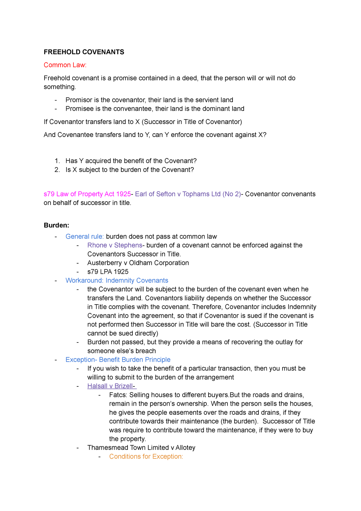 freehold-covenants-full-study-notes-freehold-covenants-common-law-freehold-covenant-is-a