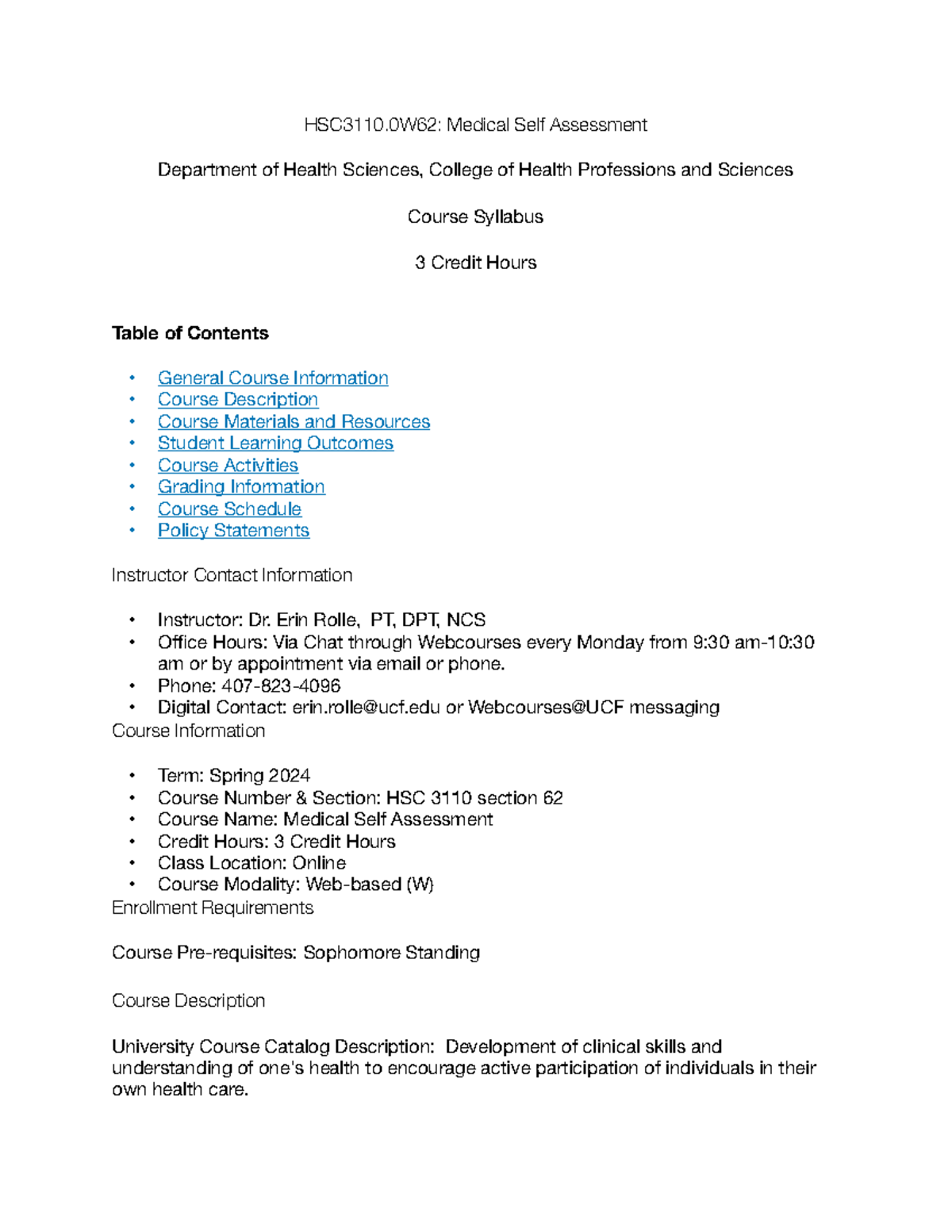 HSC3110 Medical Self Assessment Syllabi - HSC3110: Medical Self ...