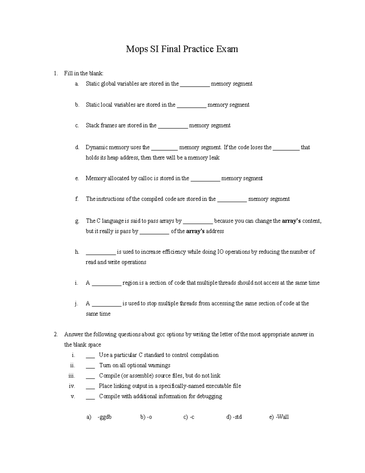 Mops SI Final Practice Exam Mops SI Final Practice Exam Fill in the