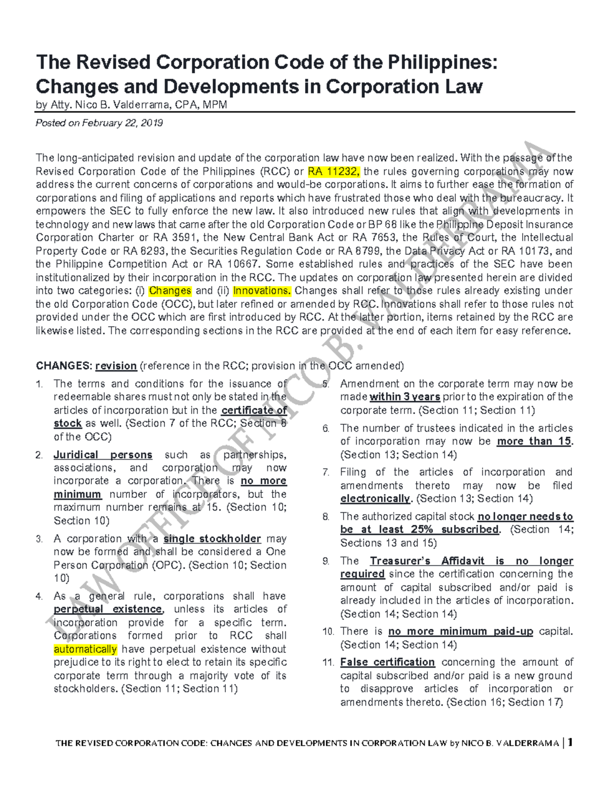 The Revised Corporation Code Of The Philippines Changes And ...