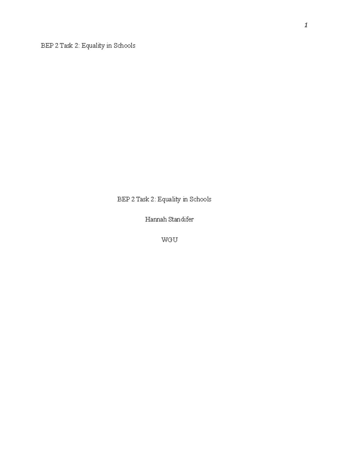 BEP2 Task 2-1 - bep 2 - BEP 2 Task 2: Equality in Schools BEP 2 Task 2 ...