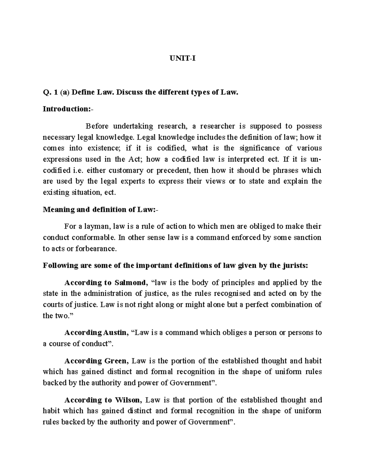 elements-of-research-unit-i-q-1-a-define-law-discuss-the