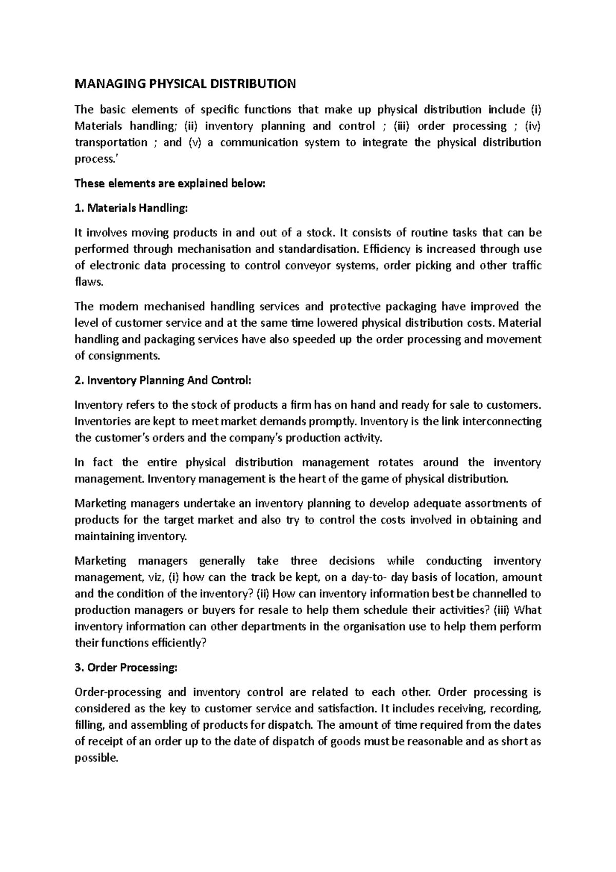 Managing Physical Distribution MANAGING PHYSICAL DISTRIBUTION The