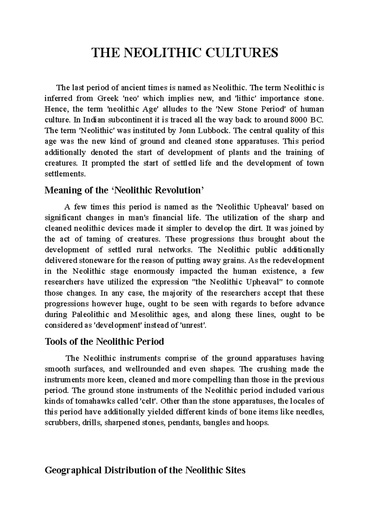 Neolithic culture - THE NEOLITHIC CULTURES The last period of ancient ...