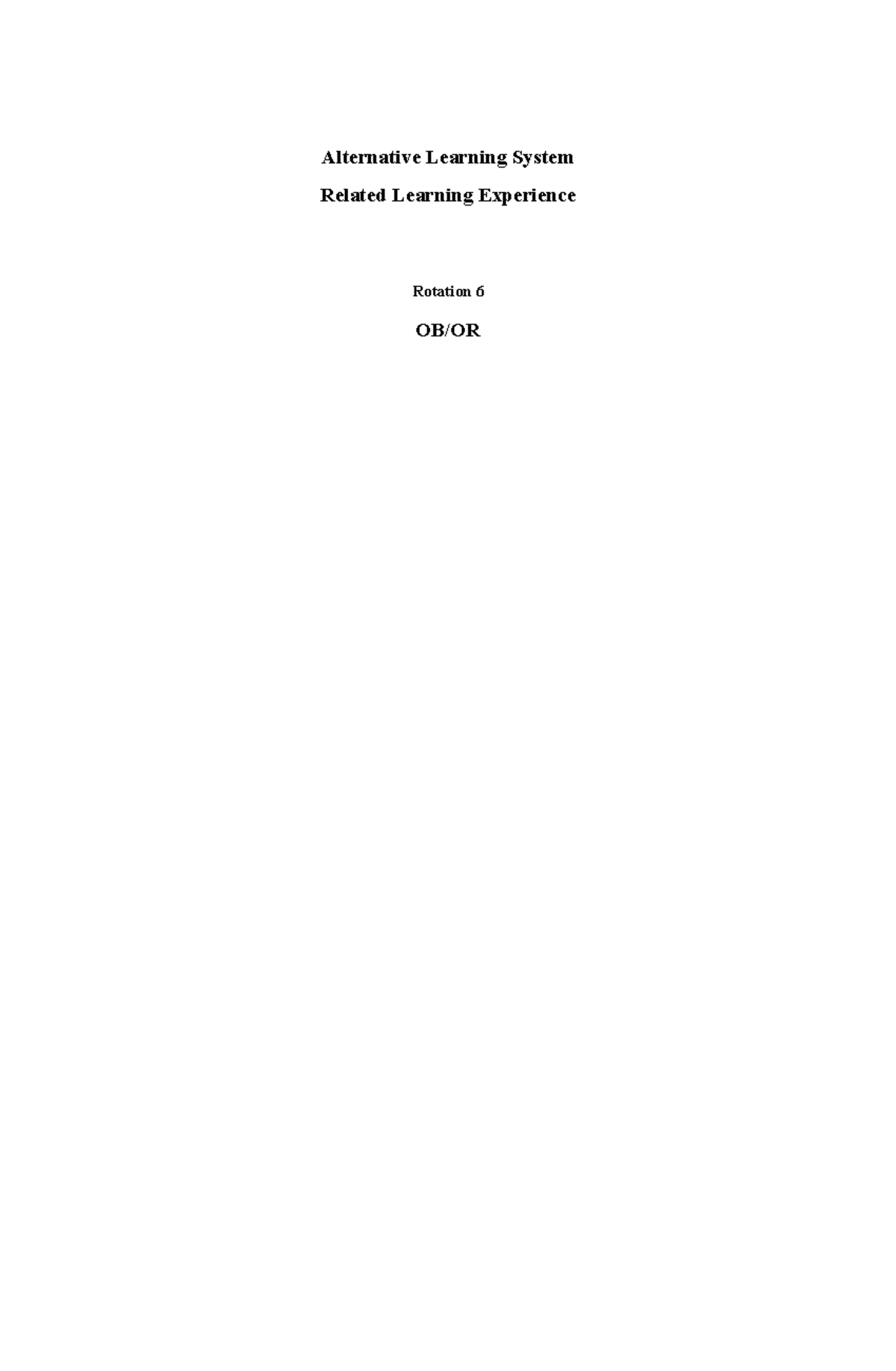 Alternative Learning System OB-OR Assigments - Alternative Learning ...
