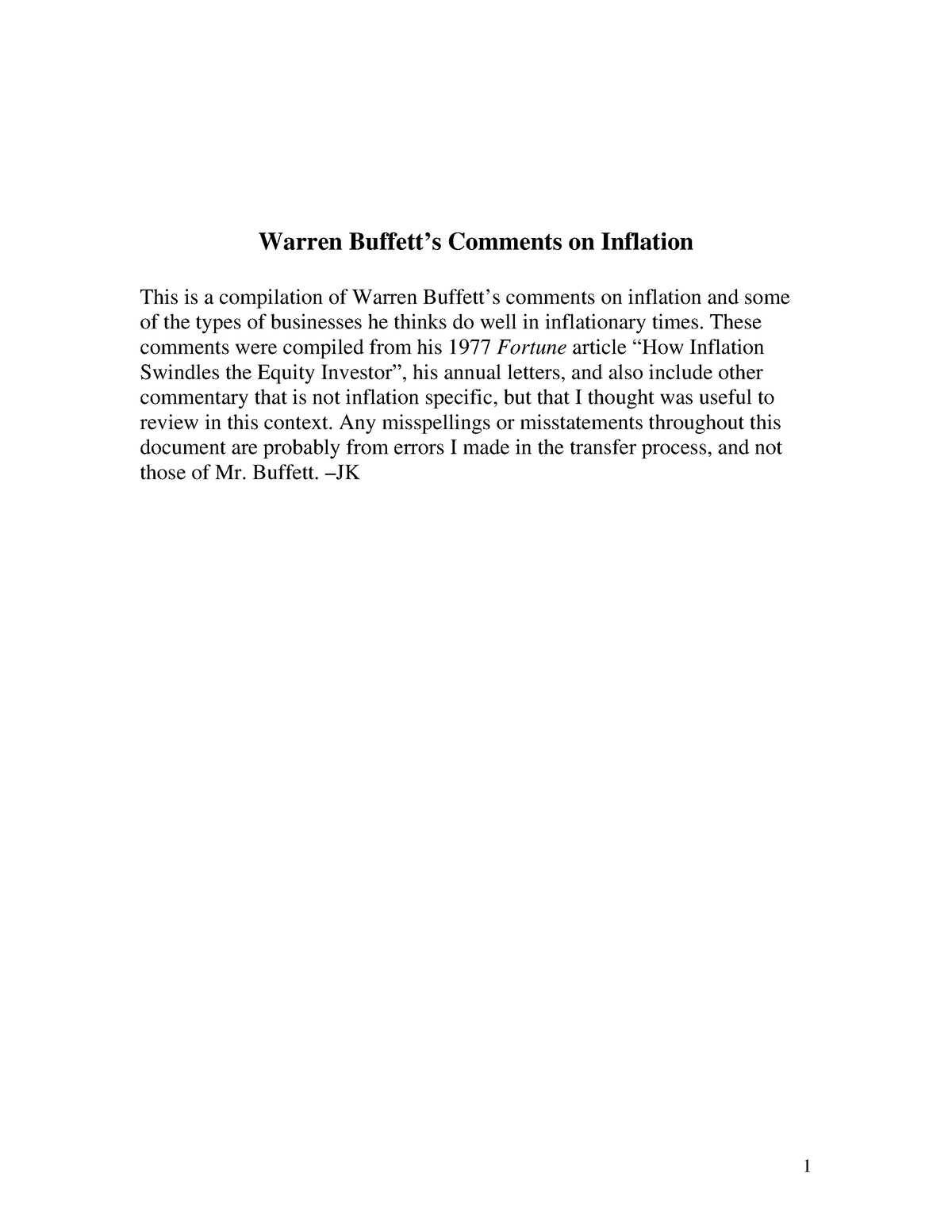 warren buffett inflation essay
