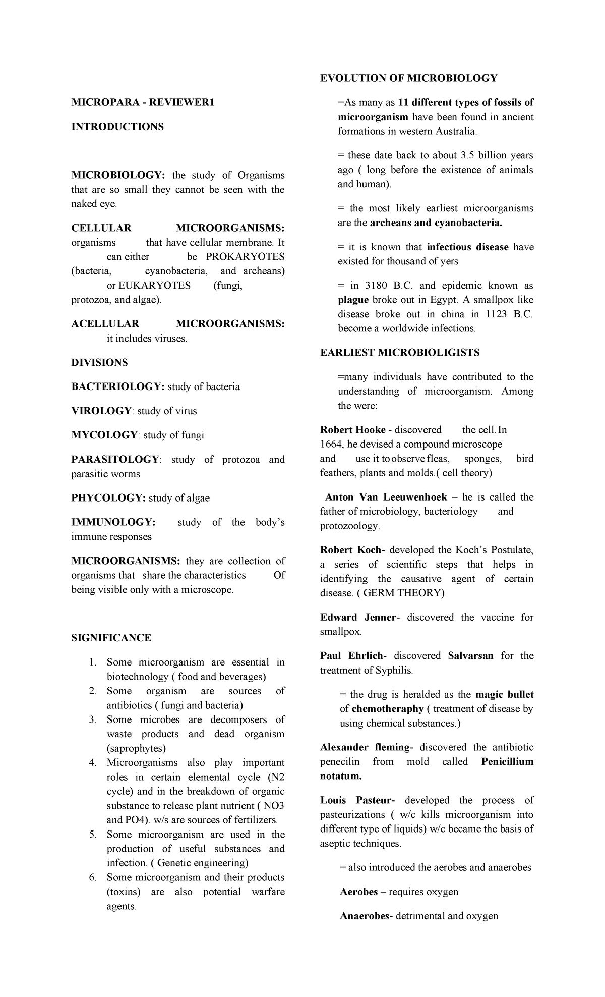 Micropara- Reviewer - MICROPARA - REVIEWER INTRODUCTIONS MICROBIOLOGY ...