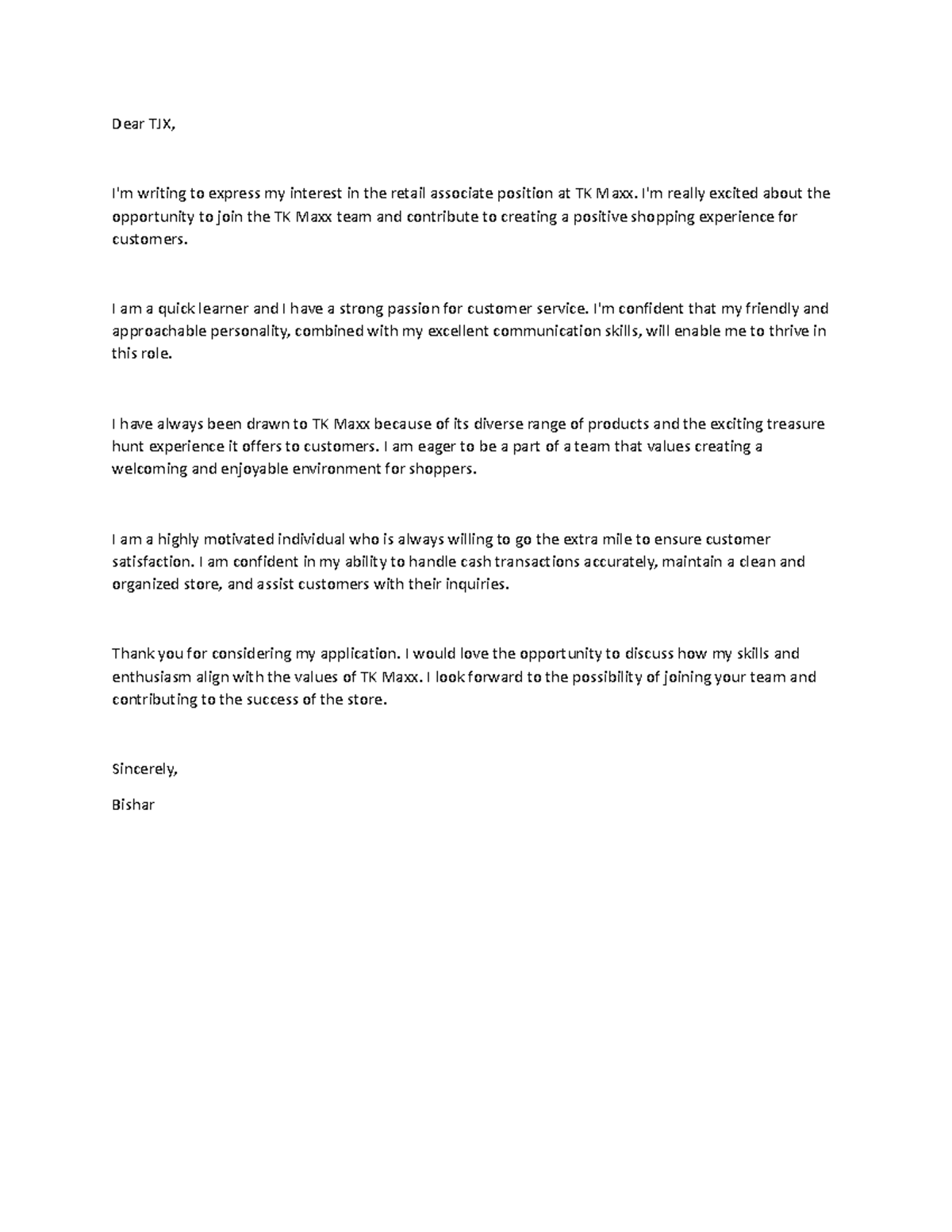 Cover Letter Tjx - Dear Tjx, I'm Writing To Express My Interest In The 