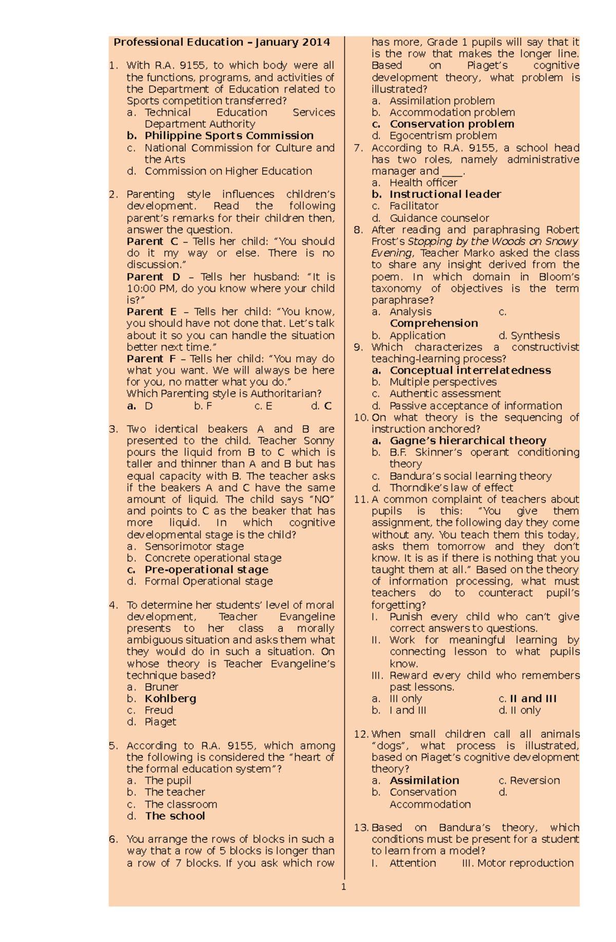 900 Items with Answer Key - Professional Education - Professional ...