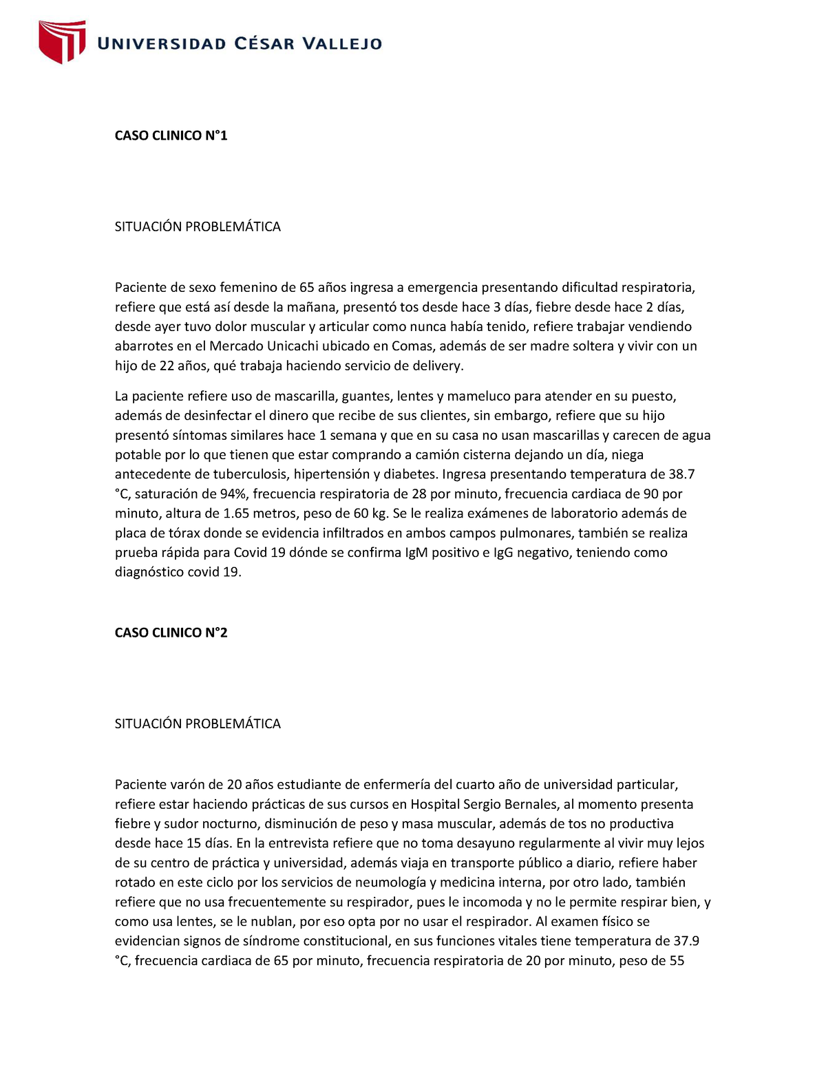 Caso Clinico Caso Clinico N° SituaciÓn ProblemÁtica Paciente De Sexo Femenino De 65 Años 6279