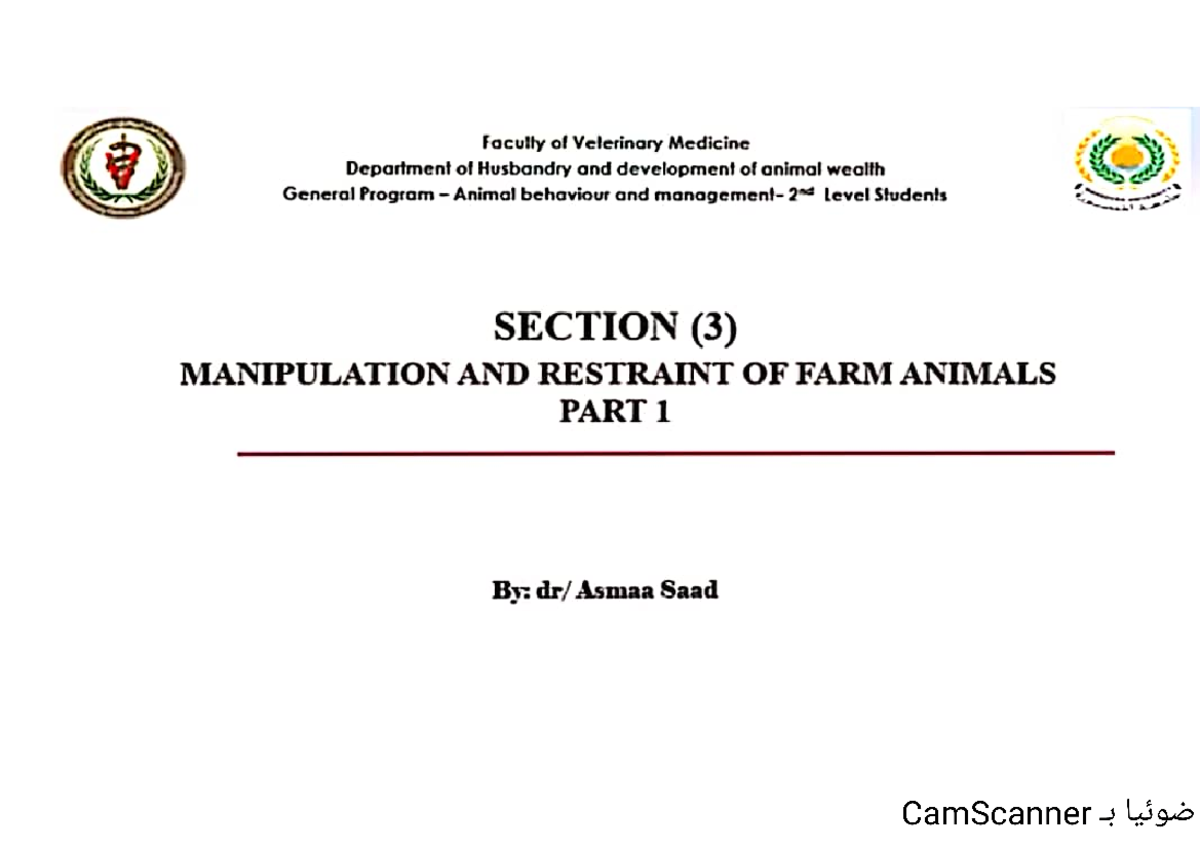 Manipulation and Restraint of Farm Animals Animal behavior Studocu