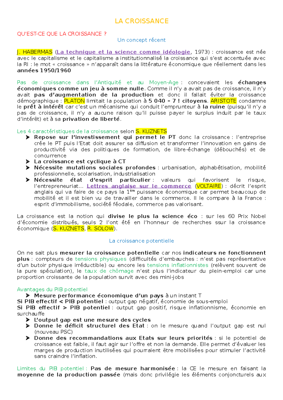 LA Croissance - Notes de cours 14 - LA CROISSANCE QU’EST-CE QUE LA ...