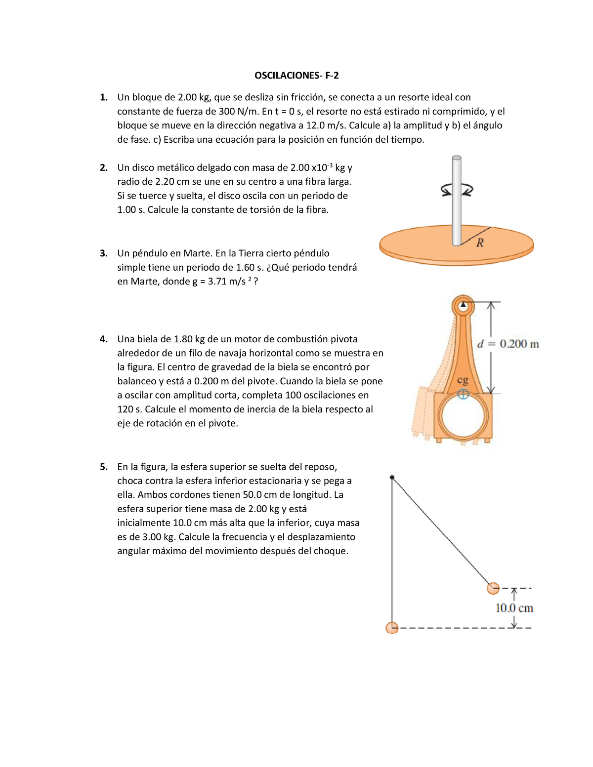 Oscilaciones - Propuestos - OSCILACIONES- F- 1. Un Bloque De 2 Kg, Que ...