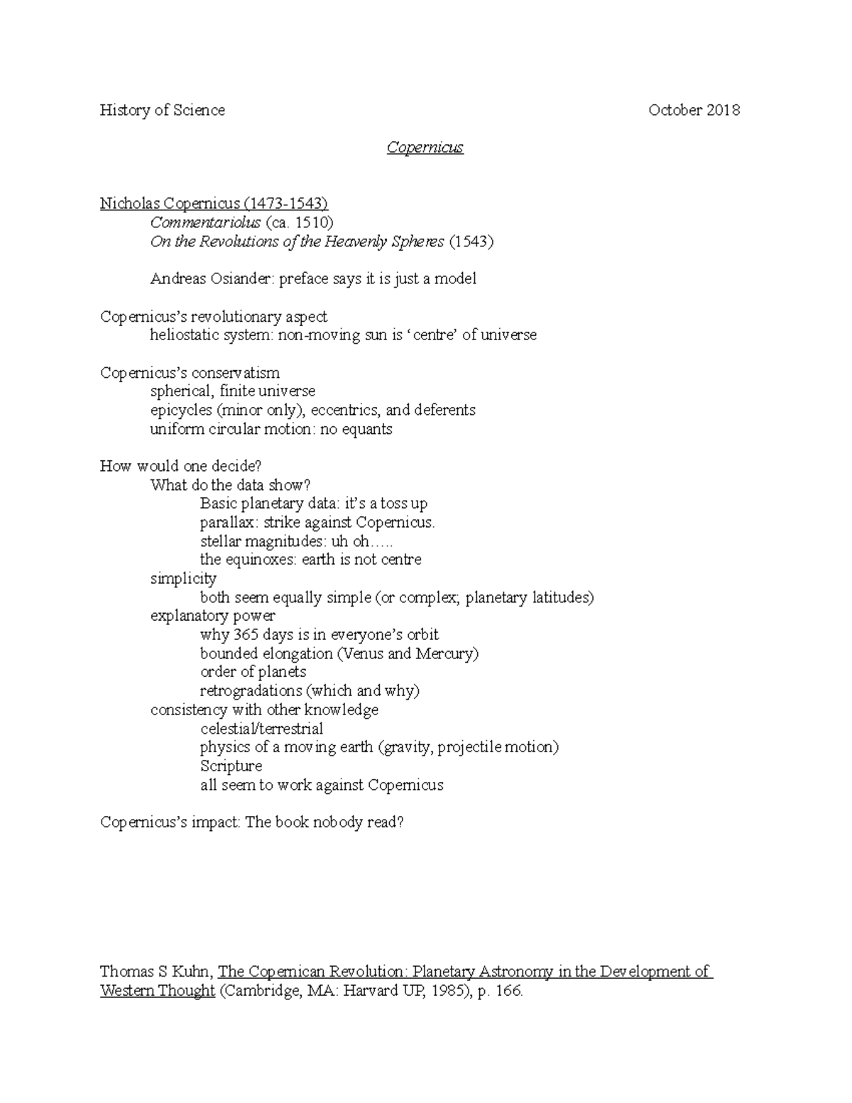 Copernicusho - Copernicus REVIEW NOTES - History of Science October ...