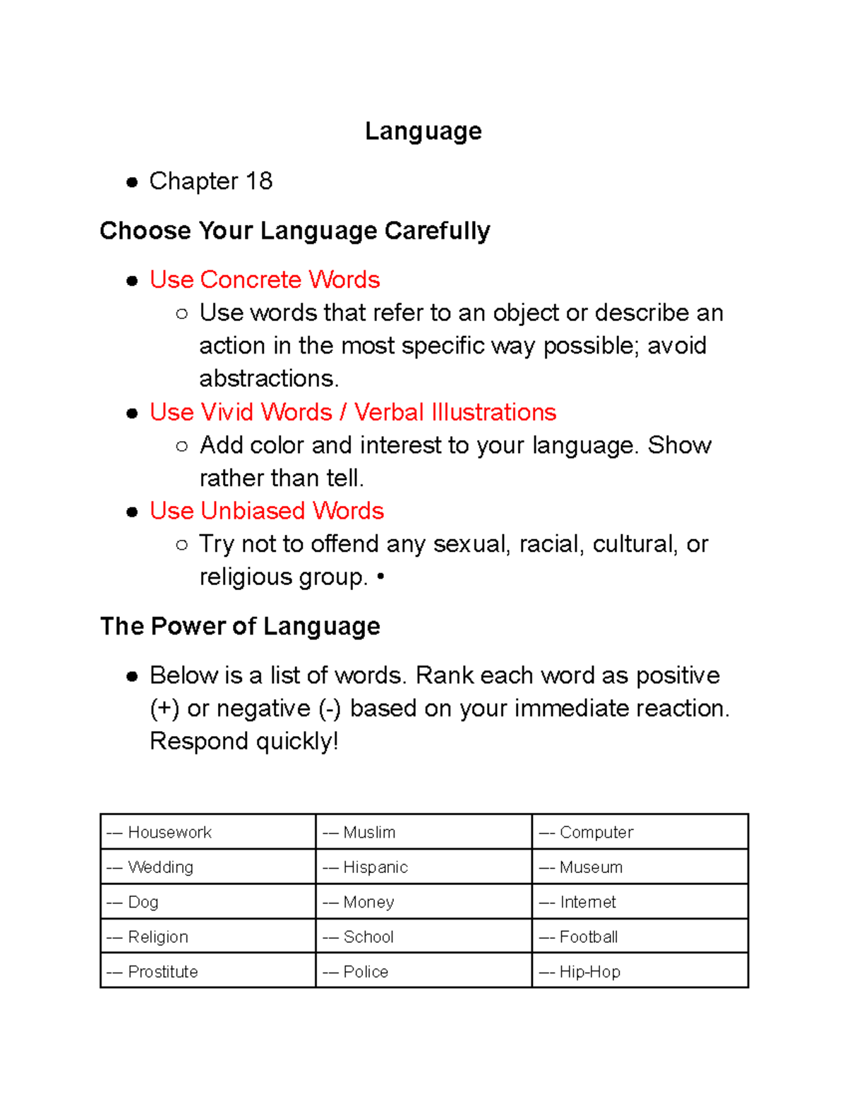 COM 120 Language Lecture Notes Language Chapter 18 Choose Your