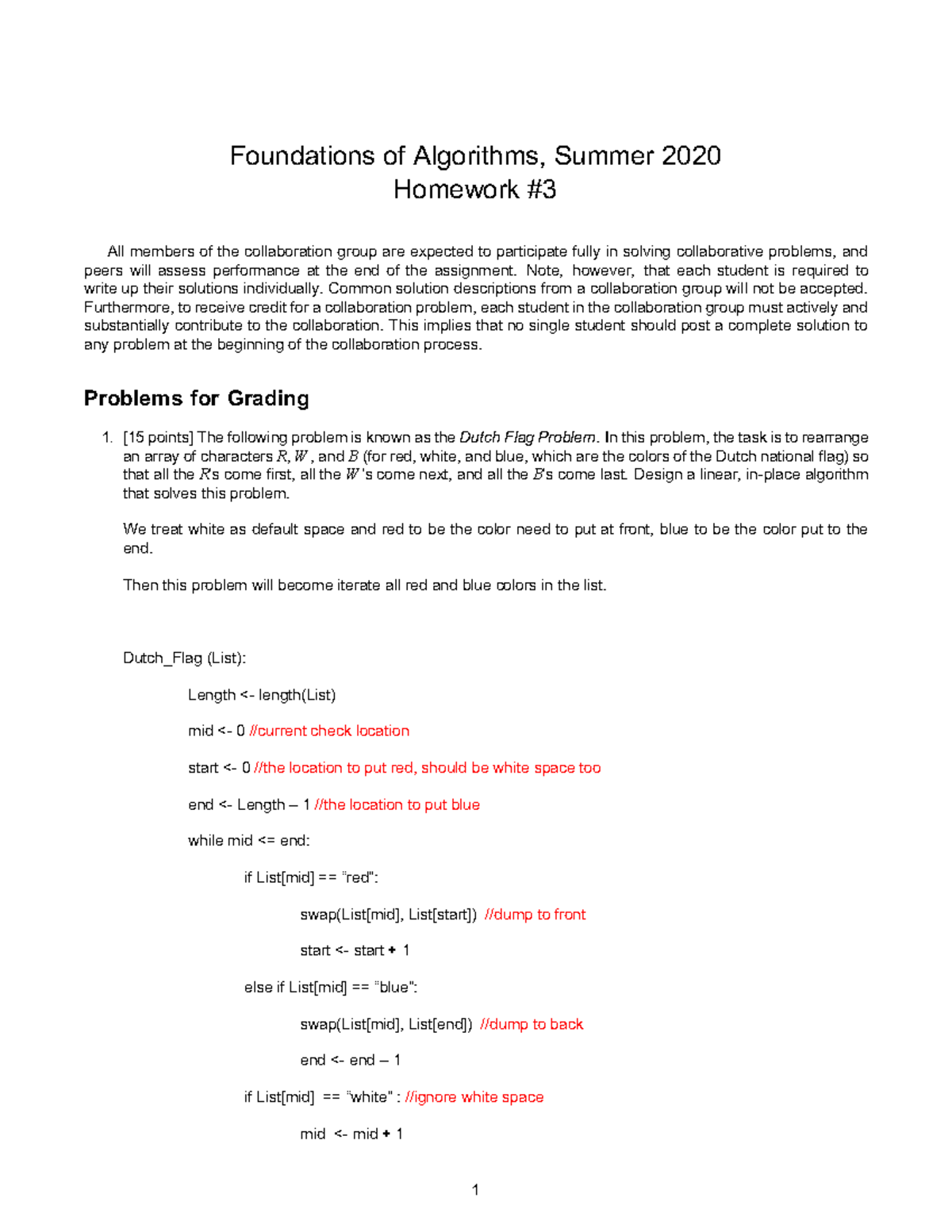 Hw3 SU20 - homework3 - Foundations of Algorithms, Summer 2020 Homework ...