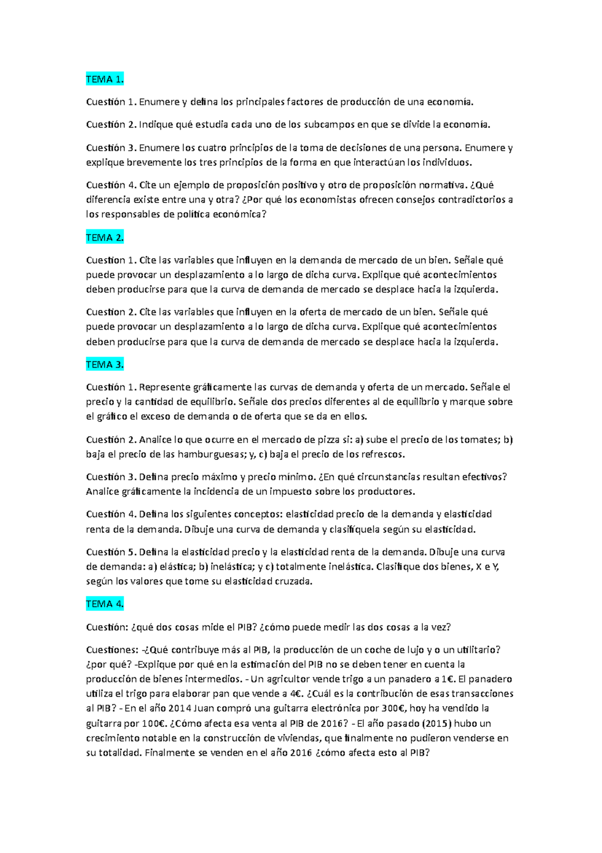 Cuestiones Economía - TEMA 1. Cuestión 1. Enumere Y Defina Los ...