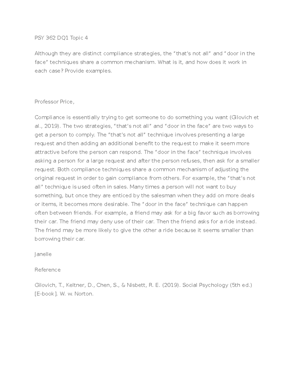 PSY 362 DQ2 Topic 4 - Discussion question - PSY 362 DQ1 Topic 4 ...