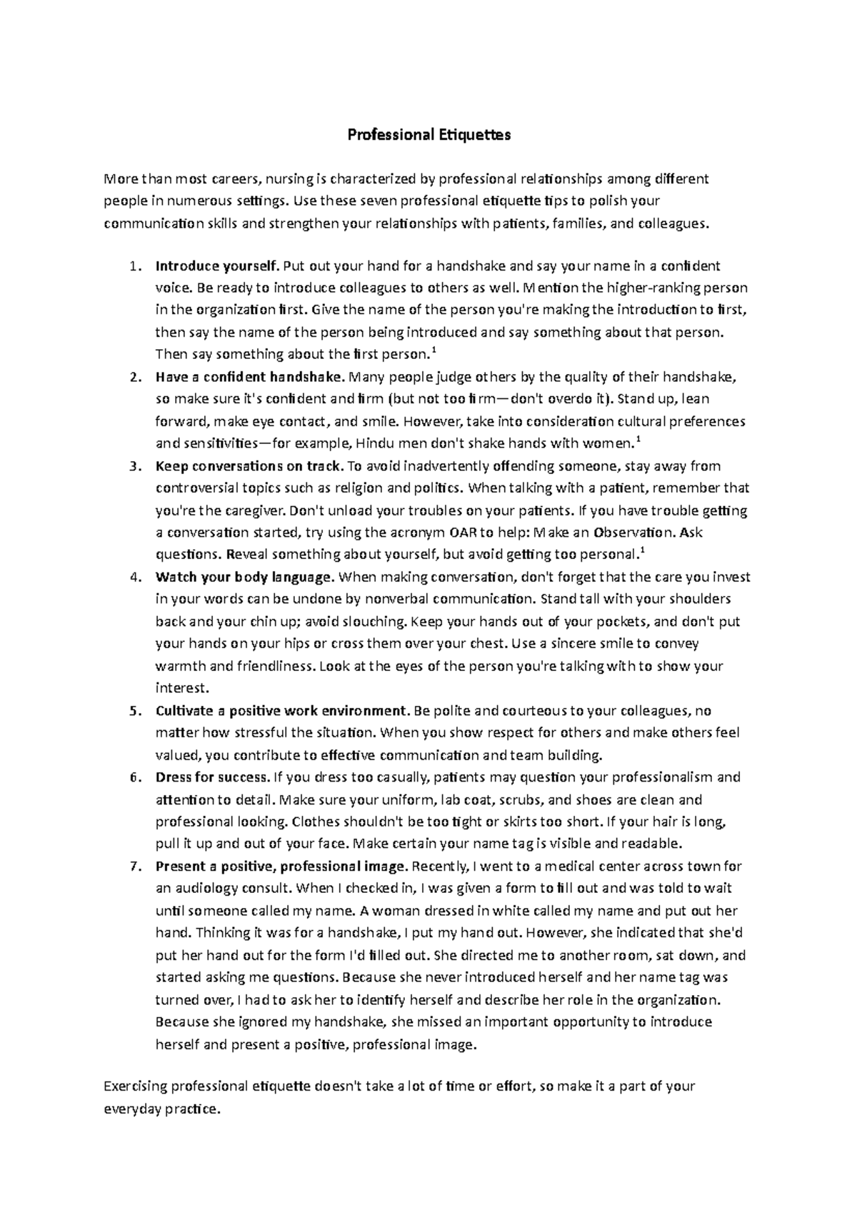 Professional Etiquettes Use these seven professional etiquette tips