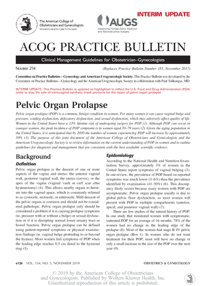 Pelvic Organ Prolapse ACOG Practice Bulletin INTERIM UPDATE ACOG