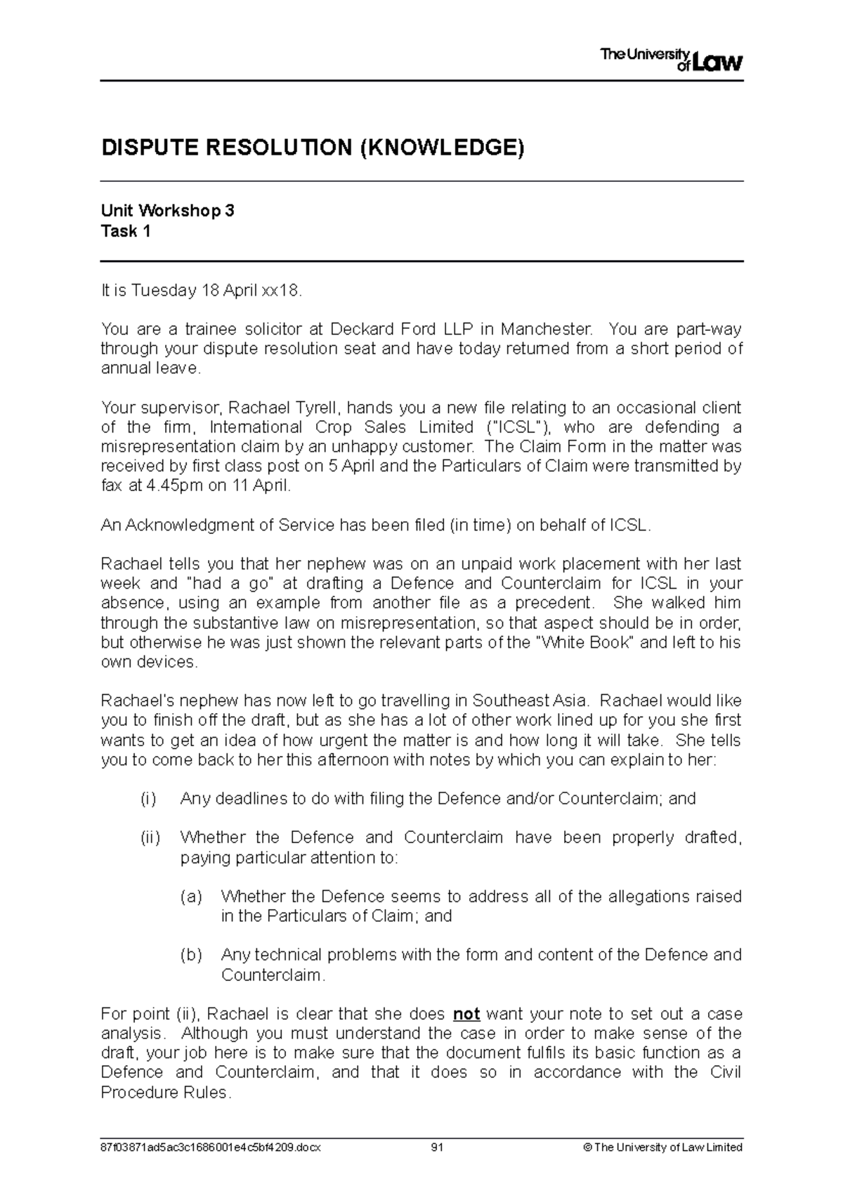 2122 dis ws03 ce02 task01 - DISPUTE RESOLUTION (KNOWLEDGE) Unit ...