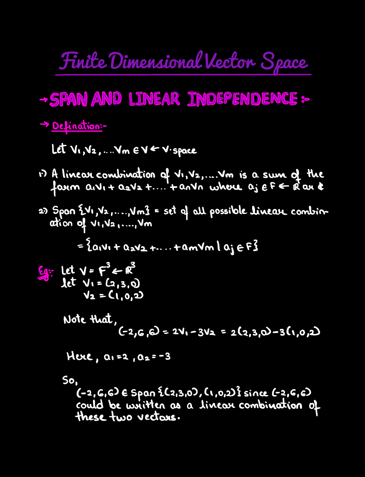 Chapter 5 - Lecture notes on finite dimensional vector spaces - SPAN ND LINEAR  INDEPENDENCE - Studocu