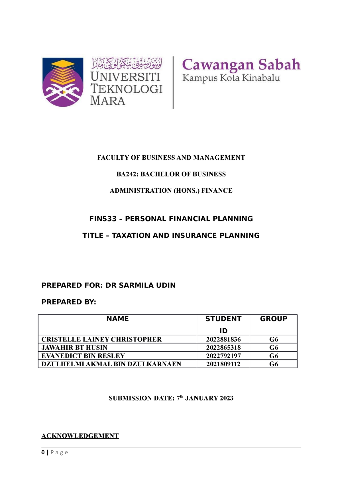 fin533 group assignment taxation