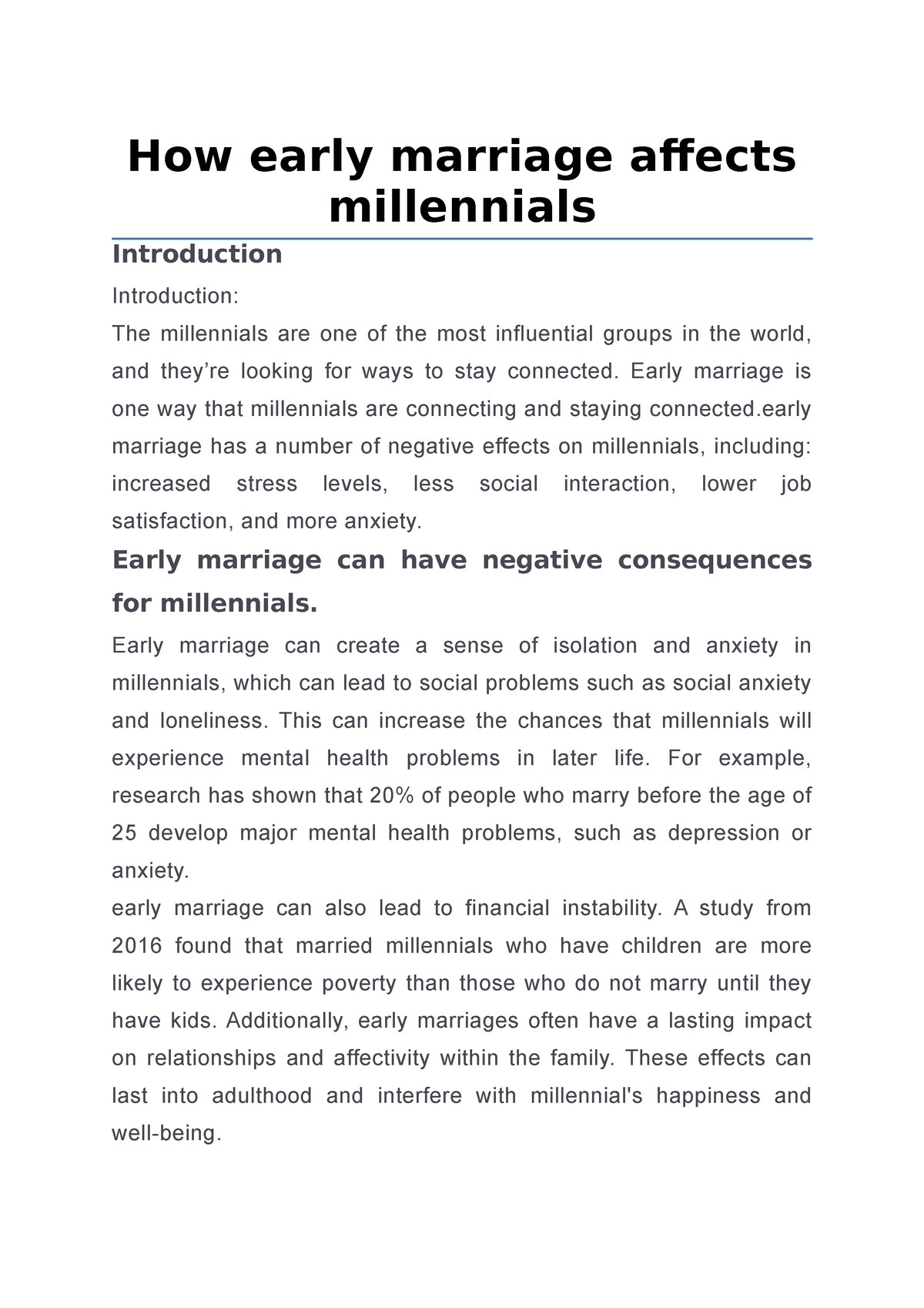 literature review about early marriage