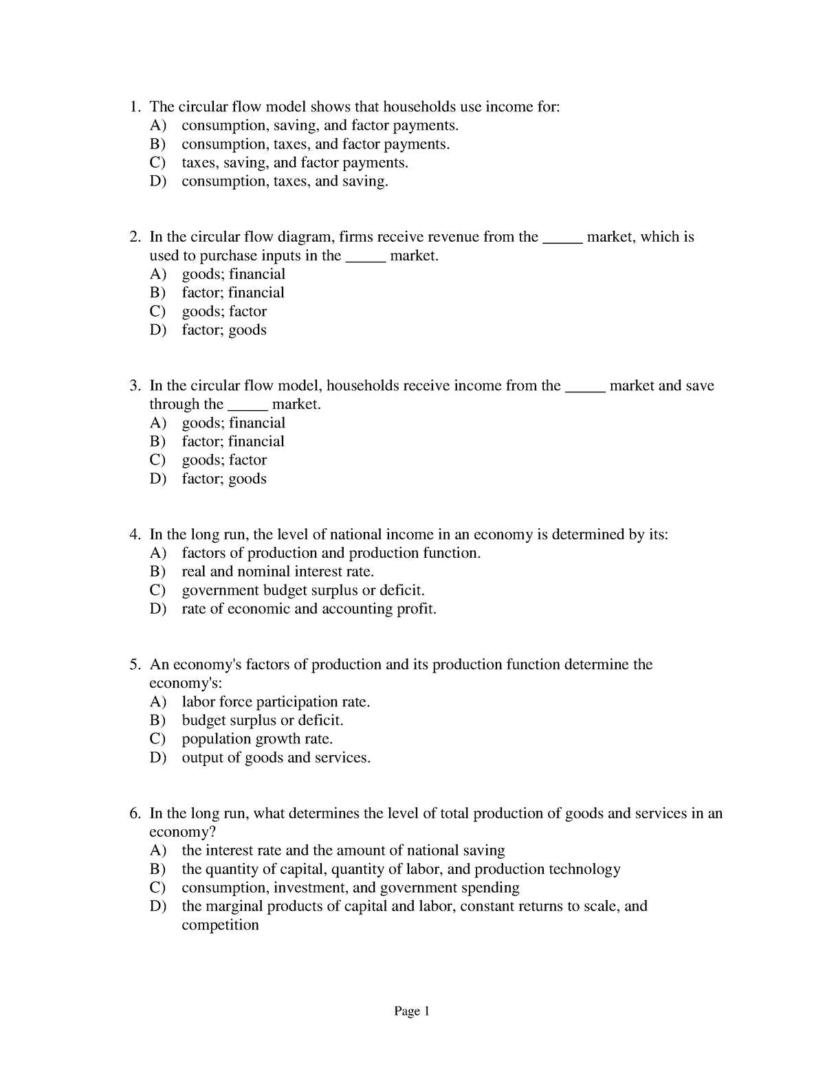 Chapter 3 National Income - The Circular Flow Model Shows That 