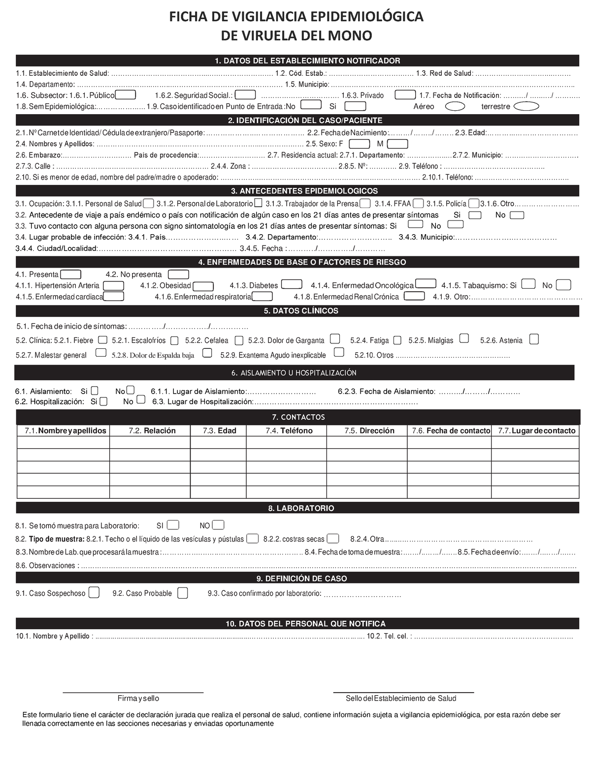 Ficha DE Vigilancia Epidemiológica Viruela DEL MONO Pdf - FICHA DE ...