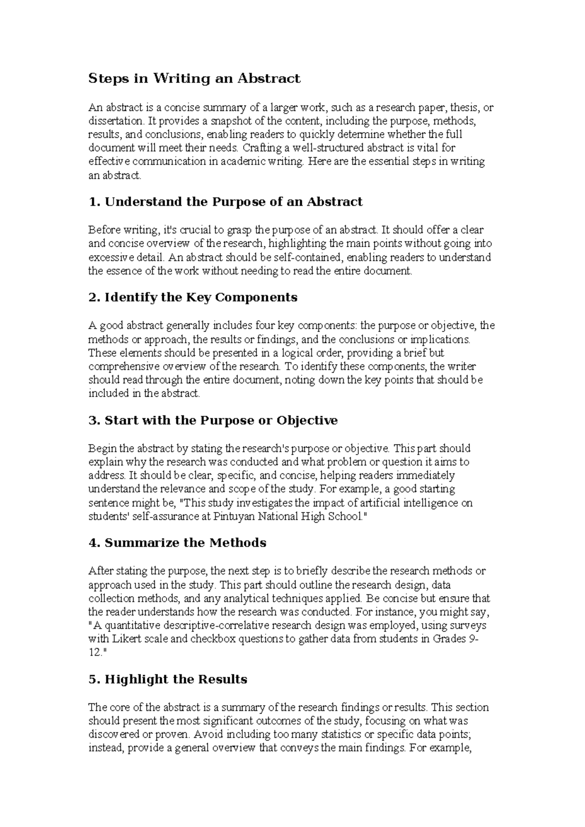 Steps in Writing an Abstract - It provides a snapshot of the content ...