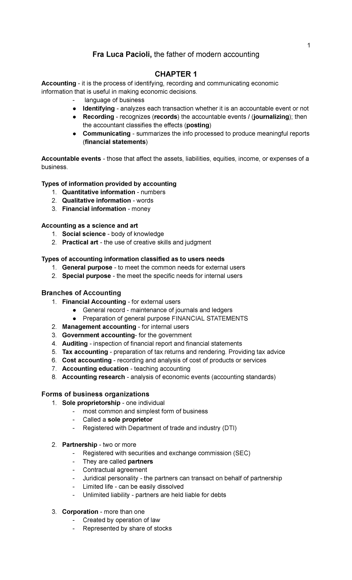 FAR Notes - Fra Luca Pacioli, the father of modern accounting CHAPTER 1 ...