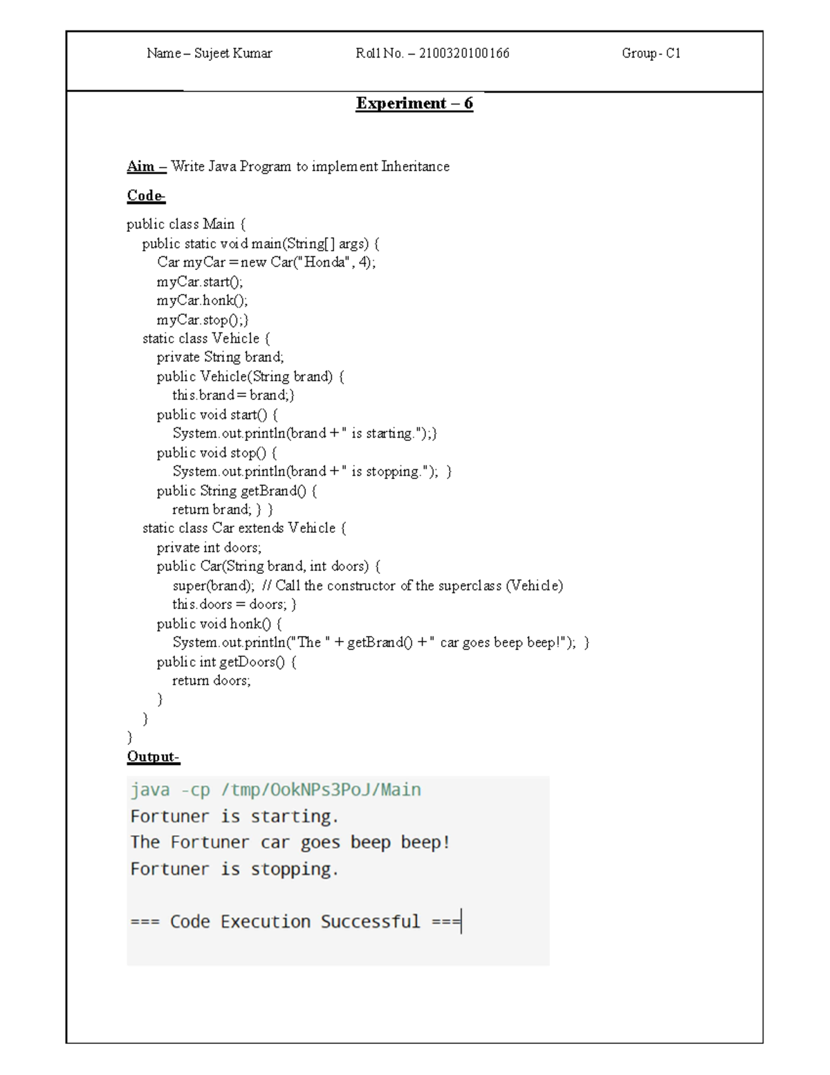 5-6 - practical - Experiment – 6 Aim – Write Java Program to implement ...