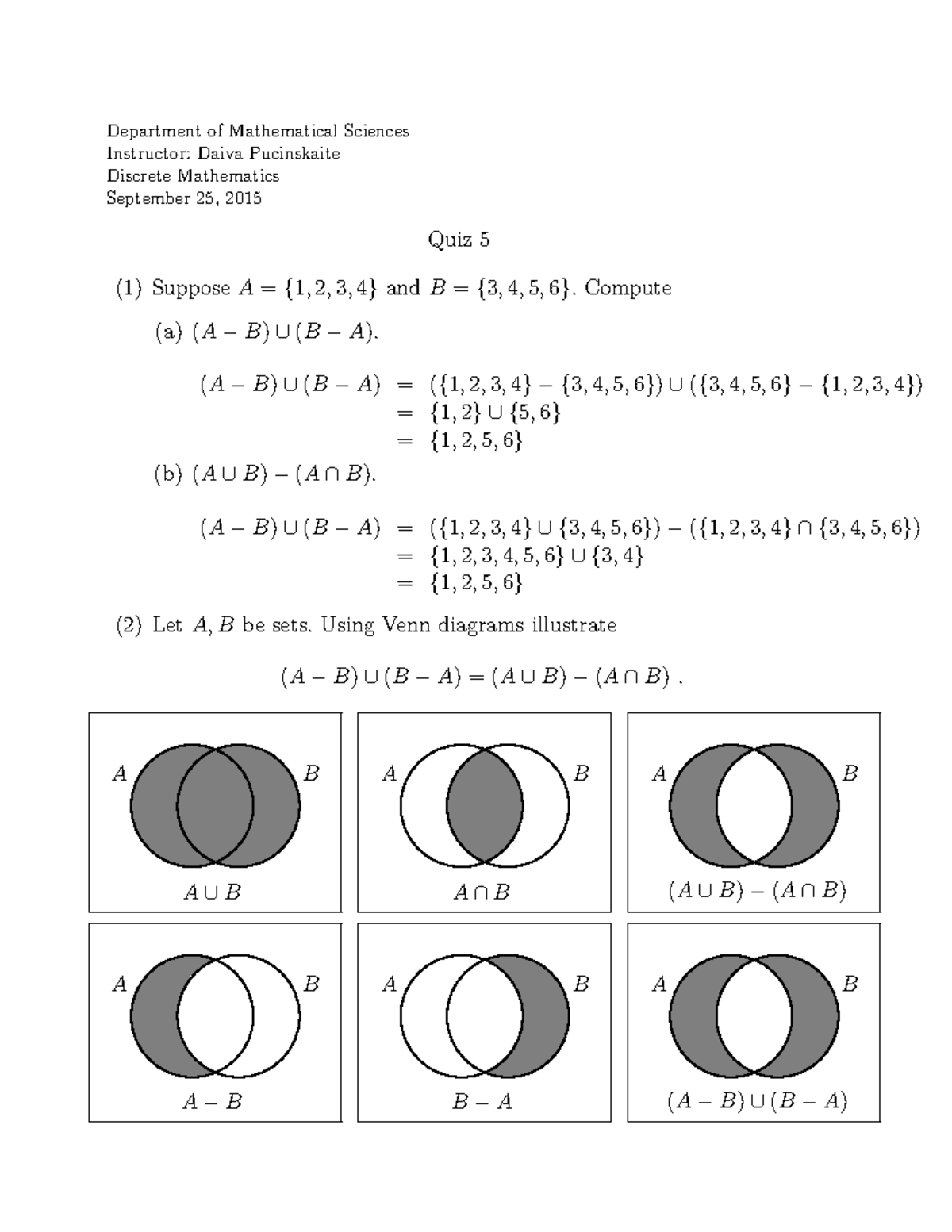 Solution 5 Quiz Discrete Mathematics Fall 2015 5 - Department of ...