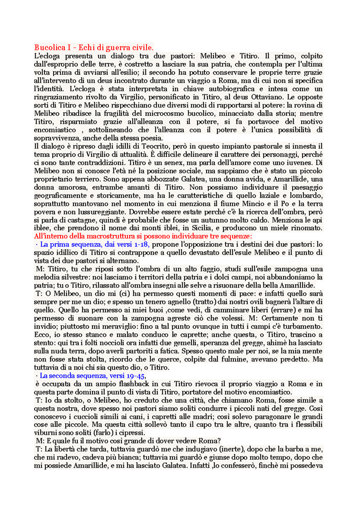 Bucolica I - L'ecloga presenta un dialogo tra due pastori: Melibeo e ...