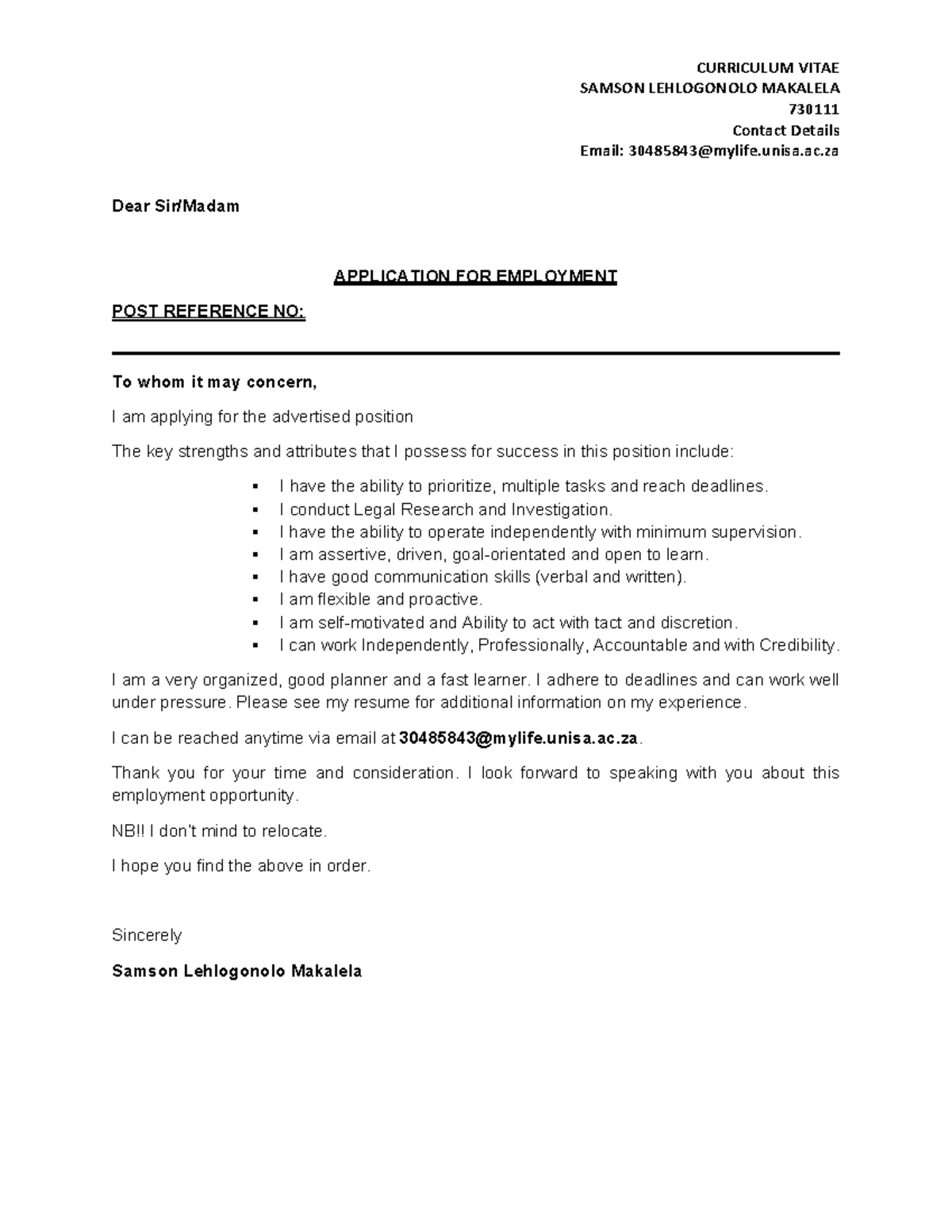 Samson Lehlogonolo Makalela Curriculum Vitae - SAMSON LEHLOGONOLO ...