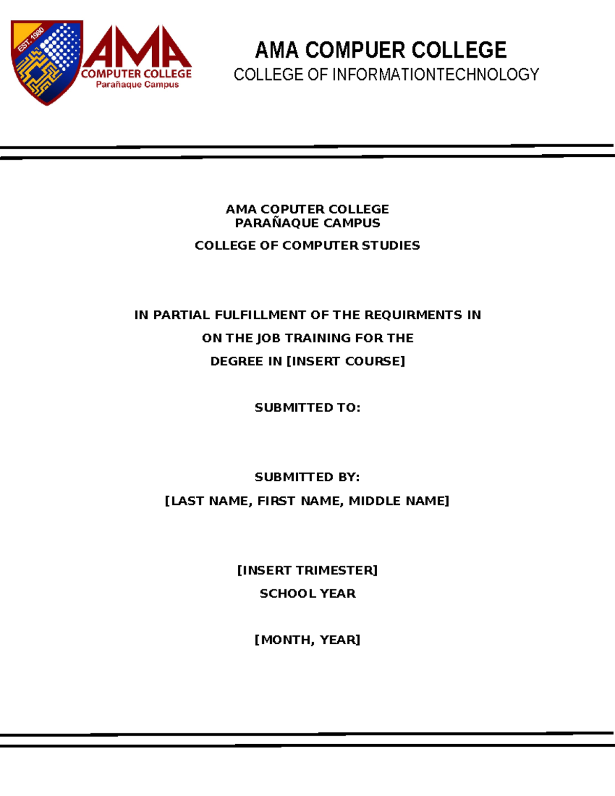 AMA COMPUTER COLLEGE BOOKBIND v. 2 - AMA COMPUER COLLEGE COLLEGE OF ...