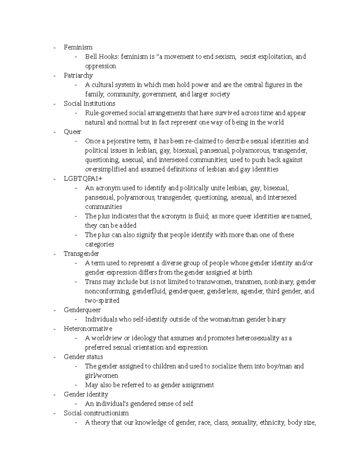 Definitions Professor Hildebrandt Spring 2023 Feminism Bell Hooks