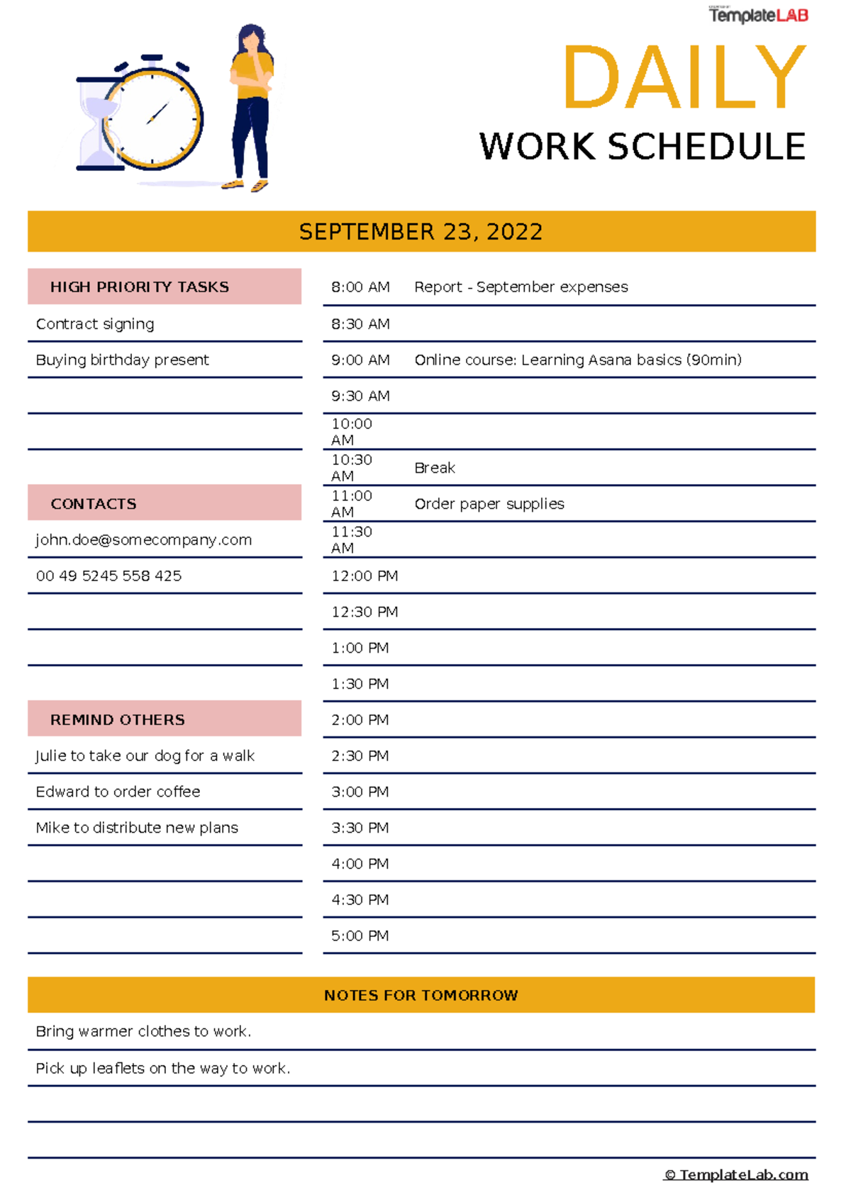 Daily Work Schedule Template - DAILY WORK SCHEDULE SEPTEMBER 23, 2022 ...