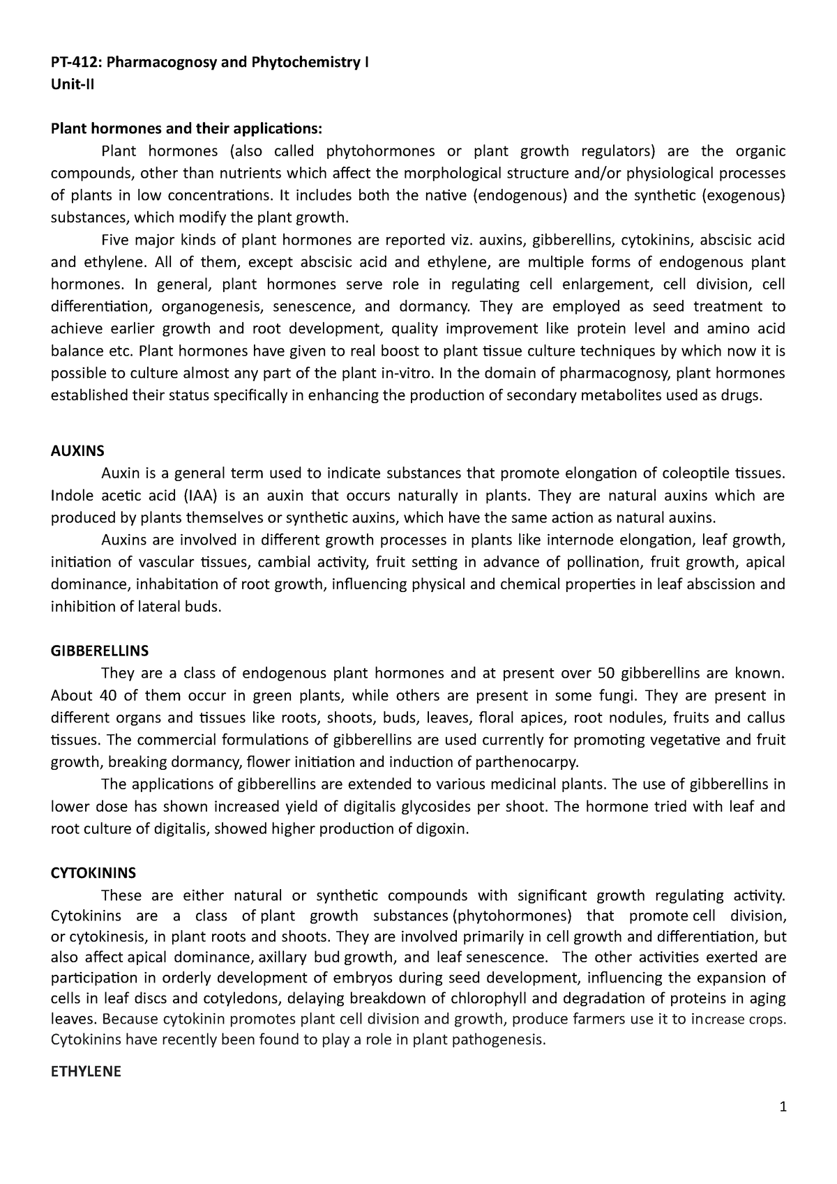 PT-412 U-II Plant Hormones And Their Applications - PT-412 ...